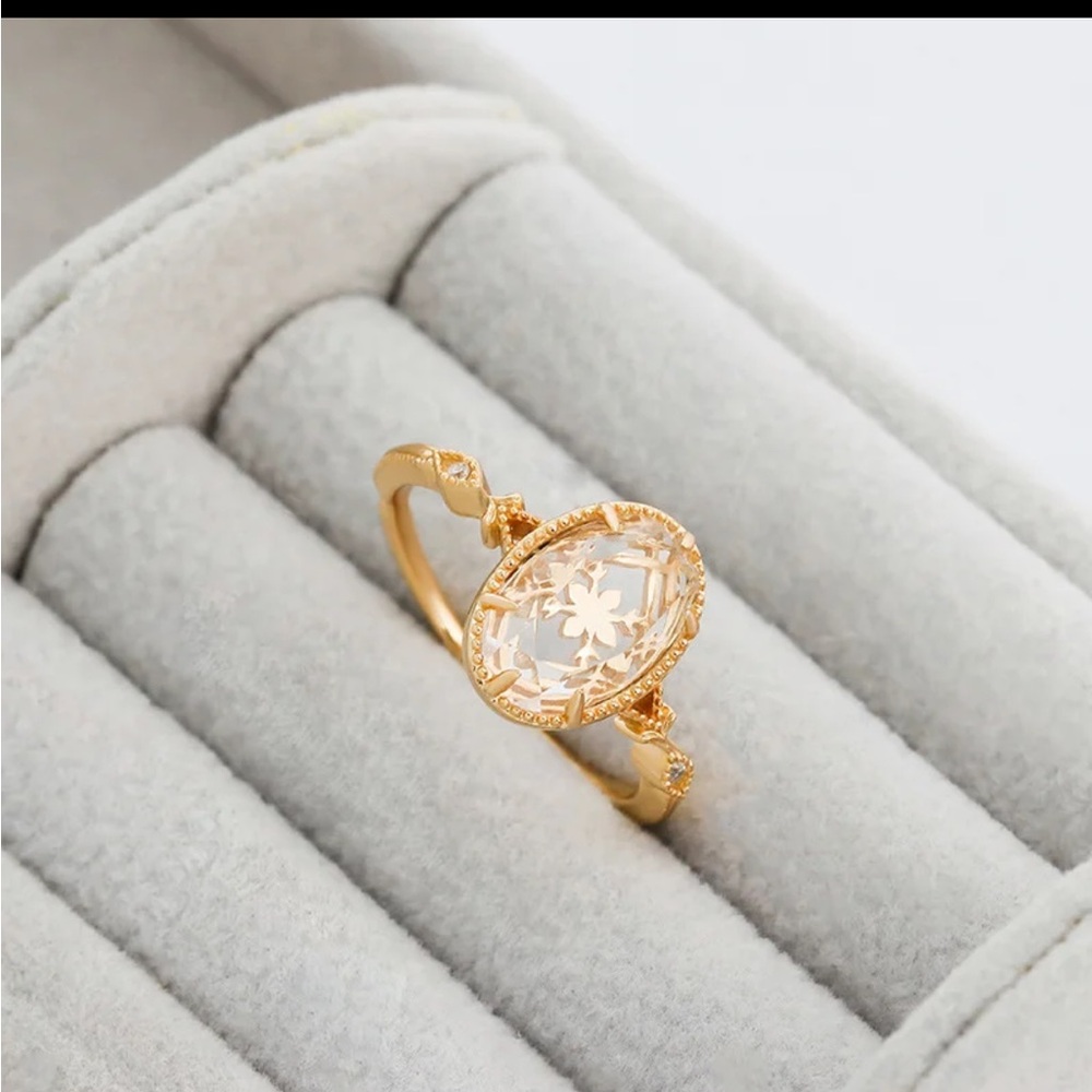 Snowflake White Crystal Ring – Gold-Plated Sterling Silver with Natural Genstone - Picture 4 of 5